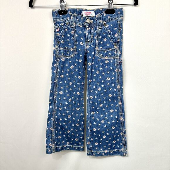 Y2K OshKosh B’Gosh Floral Printed Denim Jeans Adjustable Waist Hearts Size 5 - Picture 1 of 7
